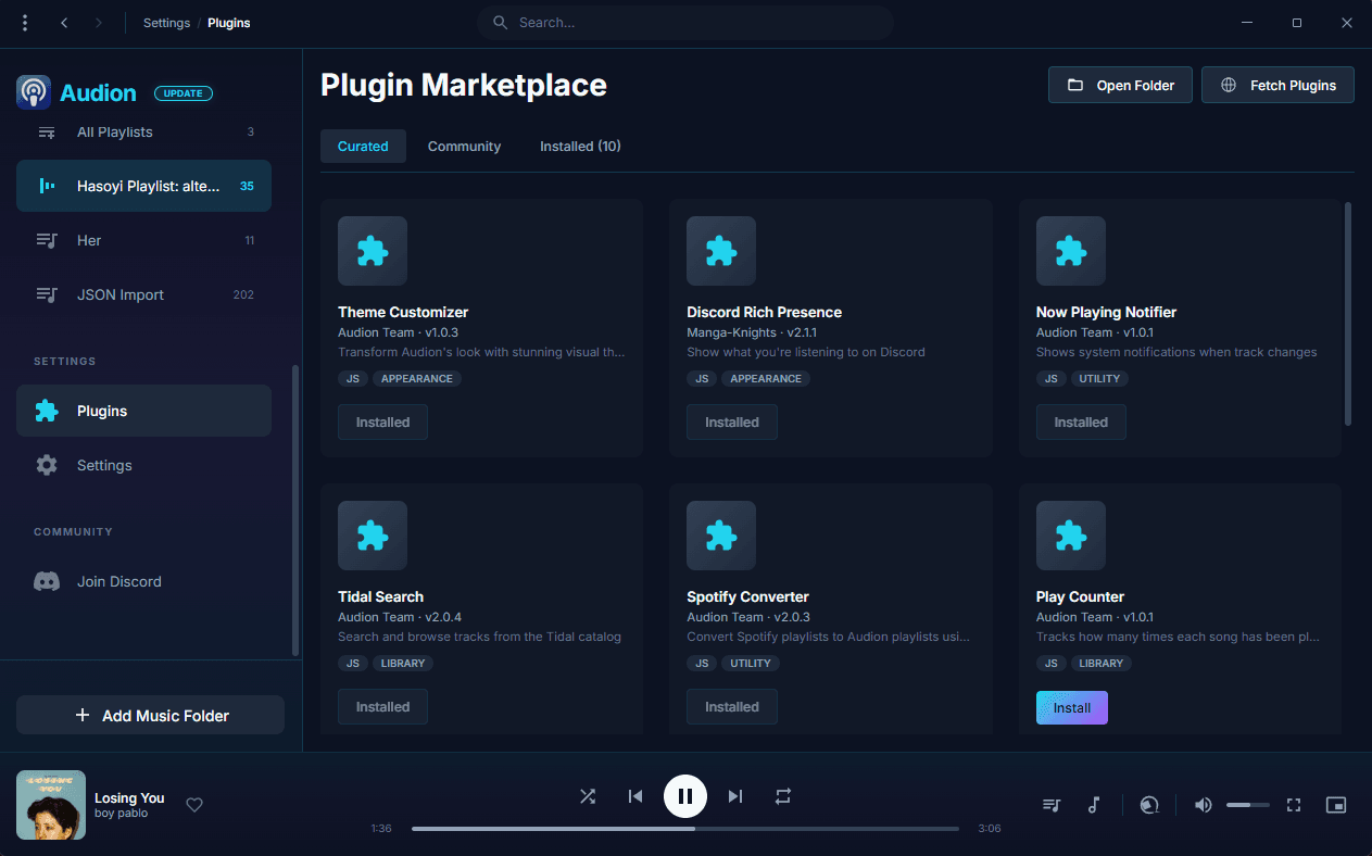 Audion in-app plugin marketplace preview